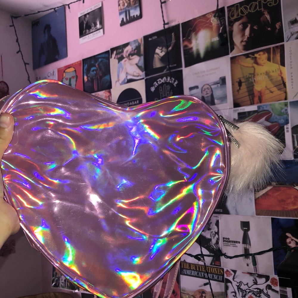 Cute holographic pink heart bag/mini backpack